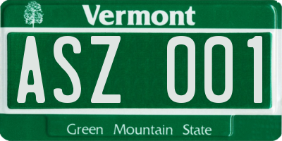 VT license plate ASZ001