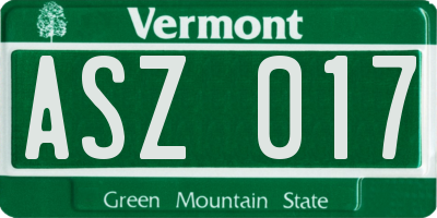 VT license plate ASZ017