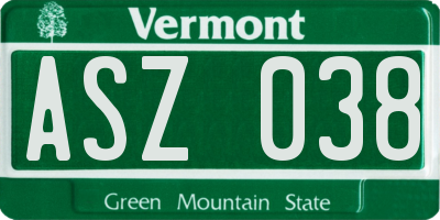 VT license plate ASZ038
