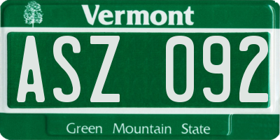 VT license plate ASZ092
