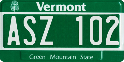 VT license plate ASZ102