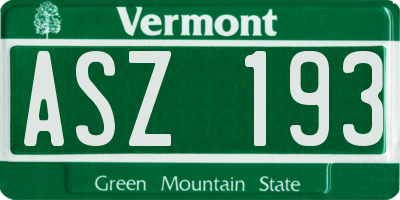 VT license plate ASZ193