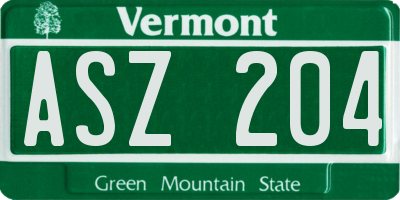 VT license plate ASZ204