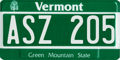 VT license plate ASZ205