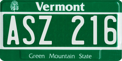 VT license plate ASZ216