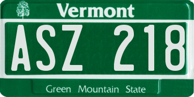 VT license plate ASZ218