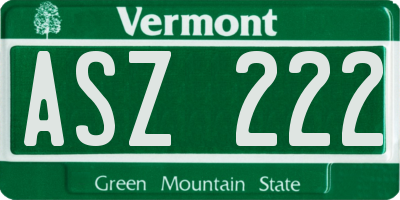 VT license plate ASZ222