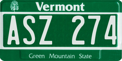 VT license plate ASZ274