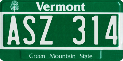VT license plate ASZ314