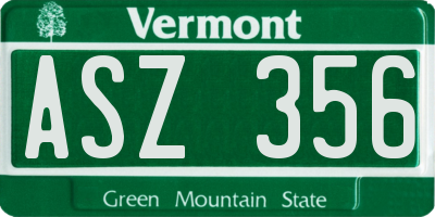 VT license plate ASZ356