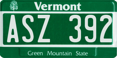 VT license plate ASZ392