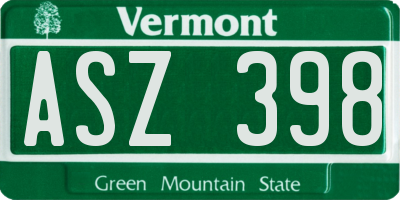 VT license plate ASZ398