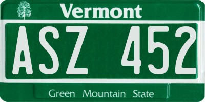 VT license plate ASZ452