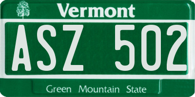 VT license plate ASZ502