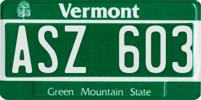 VT license plate ASZ603