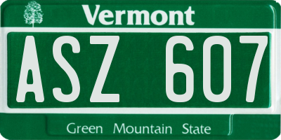 VT license plate ASZ607