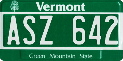 VT license plate ASZ642