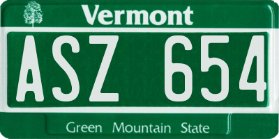 VT license plate ASZ654
