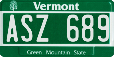 VT license plate ASZ689