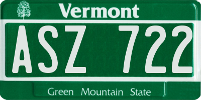 VT license plate ASZ722