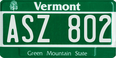 VT license plate ASZ802