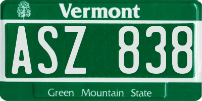 VT license plate ASZ838