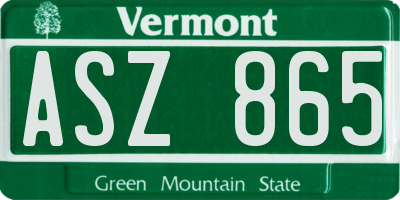 VT license plate ASZ865