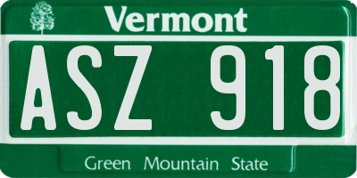 VT license plate ASZ918