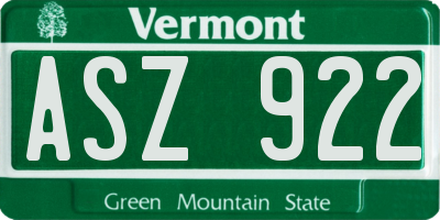 VT license plate ASZ922