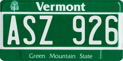 VT license plate ASZ926