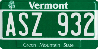 VT license plate ASZ932