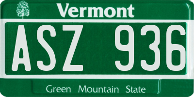 VT license plate ASZ936