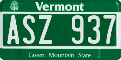 VT license plate ASZ937