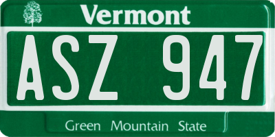 VT license plate ASZ947