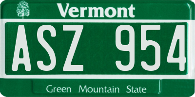 VT license plate ASZ954