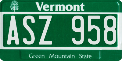VT license plate ASZ958