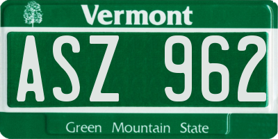 VT license plate ASZ962