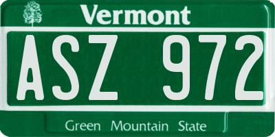 VT license plate ASZ972