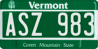 VT license plate ASZ983