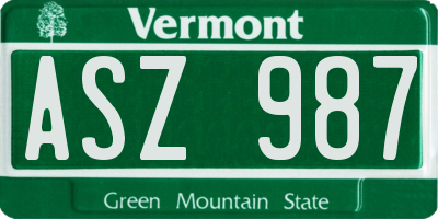 VT license plate ASZ987
