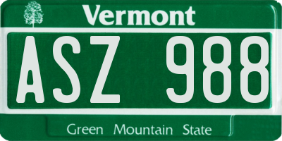 VT license plate ASZ988