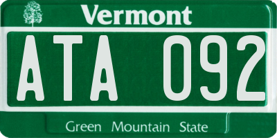 VT license plate ATA092