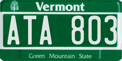 VT license plate ATA803