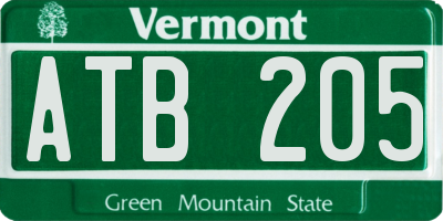 VT license plate ATB205