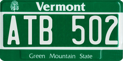 VT license plate ATB502
