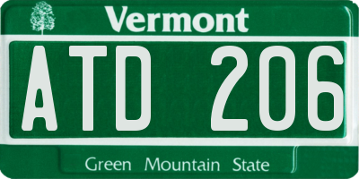 VT license plate ATD206