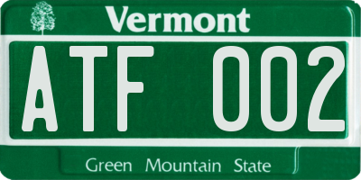 VT license plate ATF002