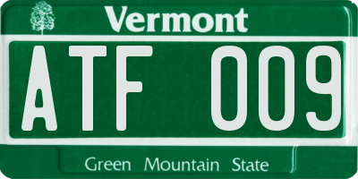 VT license plate ATF009