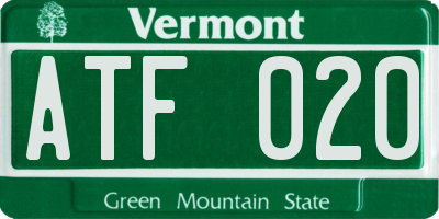 VT license plate ATF020