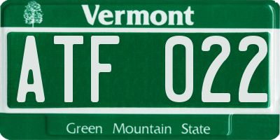 VT license plate ATF022